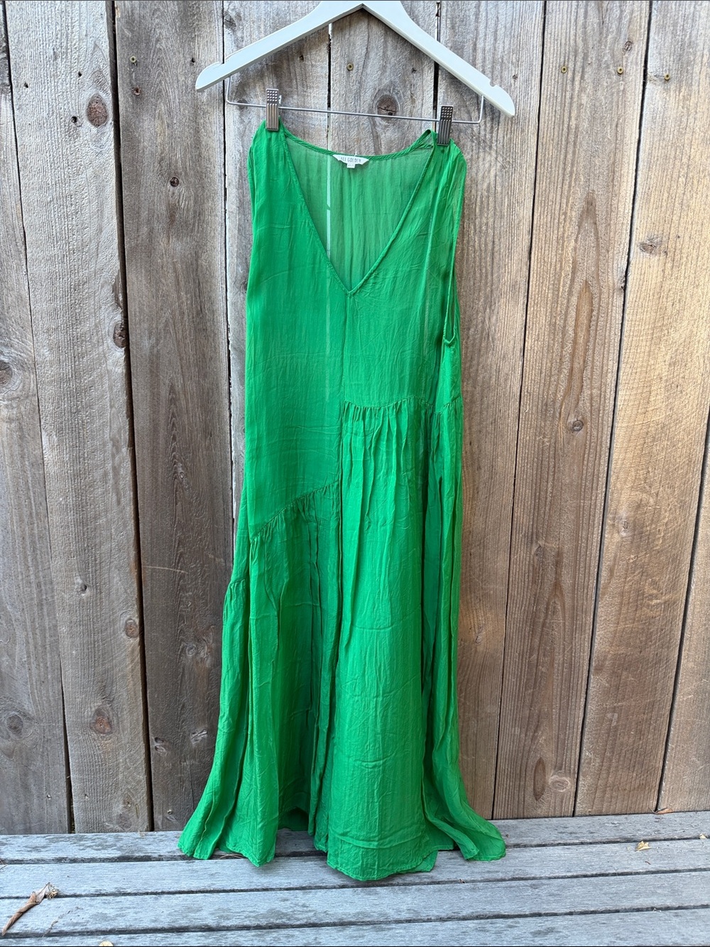 Ali Golden Green V-Neck Flowing see-through Maxi Dress